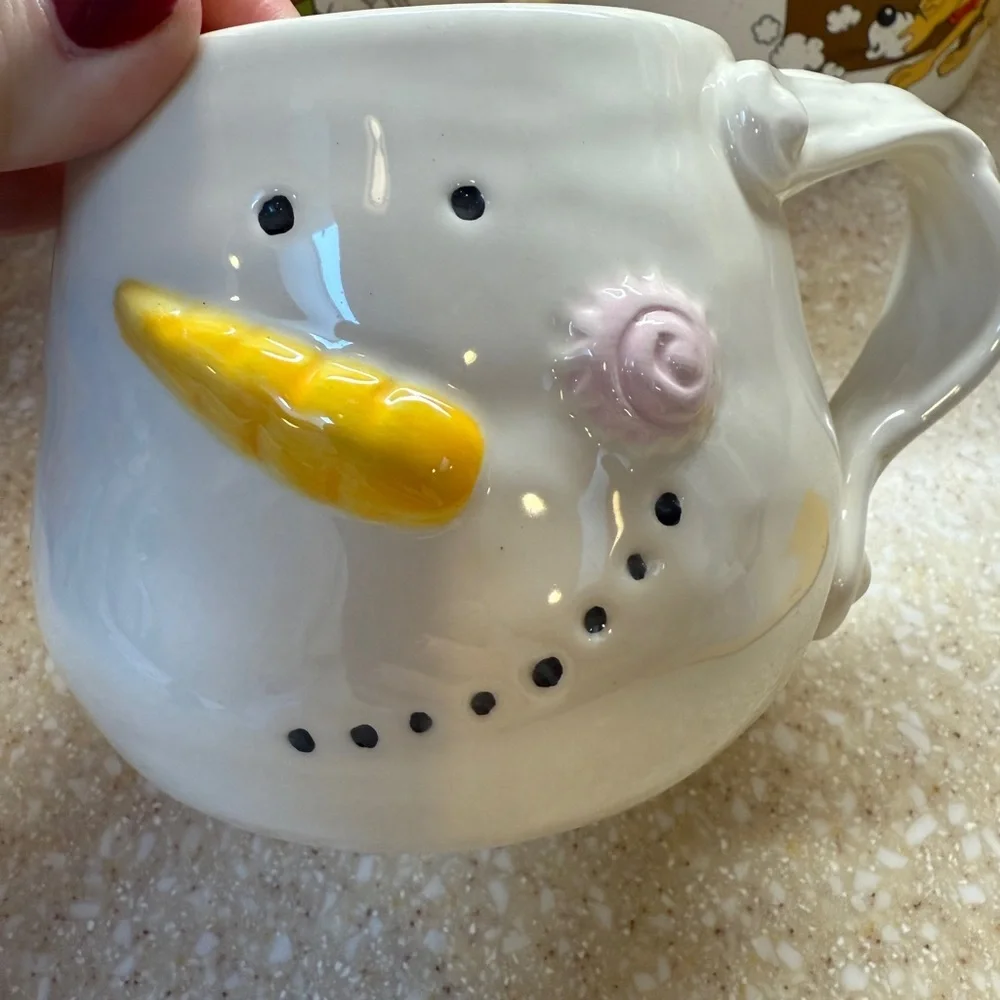 Pier 1 Snowman Mug Hand Painted Dolomite Christmas Holiday Festive Cup